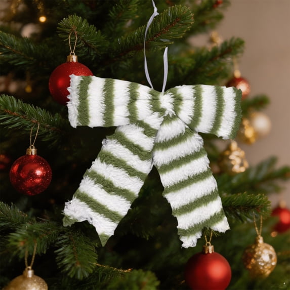 Dongrere Christmas Tree Bow Decor Plush Hanging Ornament Striped Bow for Window Tree Gift Farmhouse Winter Holiday Decor, C