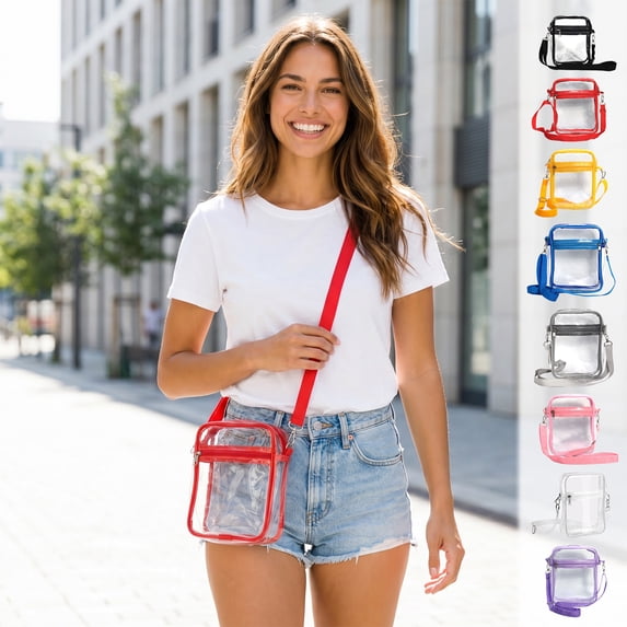 Dongrere Clear PVC Crossbody Bag Transparent Messenger Bag for Men and Women Clear Purse for Travel Concert Use, 5.9x7.8 Inch, Red
