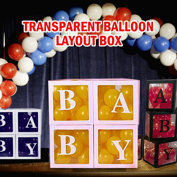 Dongrere 4Pcs Transparent Box with 4 Letters Birthday Party Surprise Box Wedding Venue Decor Props