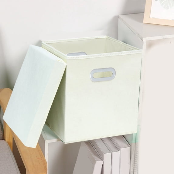 Dongrere Collapsible Storage Bin with Lid, Stackable Dustproof Organizer Box, Closet Box for Bedroom Office Closet Use, 11x11 Inch, Beige