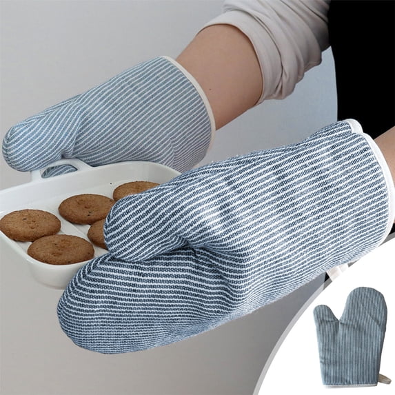 Dongrere Cotton Oven Mitts with Hanging Loop, Reusable Heat Resistant Oven Gloves for Baking Cooking Kitchen, 10.2x7.5 Inch, Blue