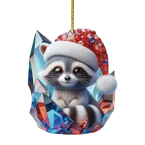 Dongrere Crystal Dinosaur Ornament with Santa Hat Acrylic Christmas Pendants for Christmas Tree & Car Interior Decoration