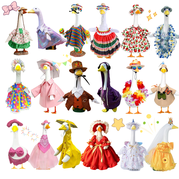Dongrere Daisy Flower Porch Goose Outfit Set Summer Spring Goose Clothes with Straw Hat Fits 23" Statue for Garden Lawn Decor, Green