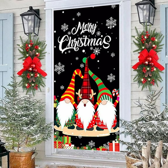 Dongrere Decorative Door Cover for Christmas Porch Decor Reusable Door Curtain for Christmas Door Decorations Hanging Banner for Indoor Outdoor Holiday Decor 35 X 79 Inch