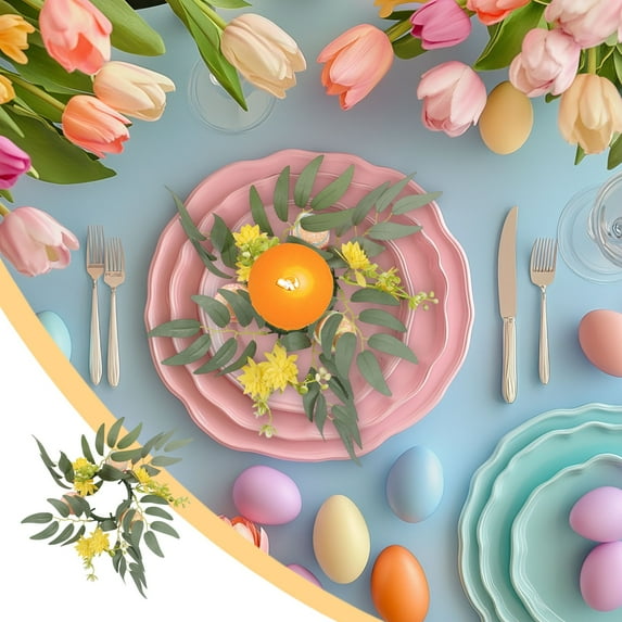 Dongrere Easter Candle Rings for Tapers, Springtime Candle Rings for Pillars, Mini Candle Wreath for Dining Room Table Centerpieces Indoor Candle Holders