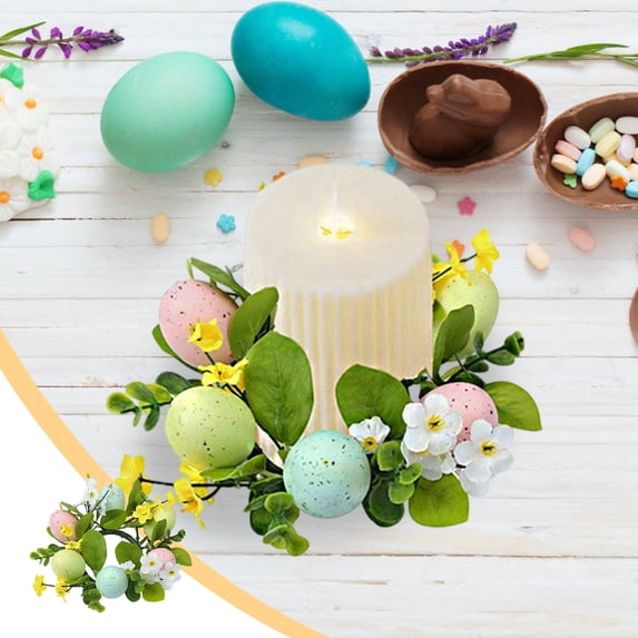 Dongrere Easter Candle Rings for Tapers, Springtime Candle Rings for Pillars, Mini Candle Wreath for Dining Room Table Centerpieces Indoor Candle Holders