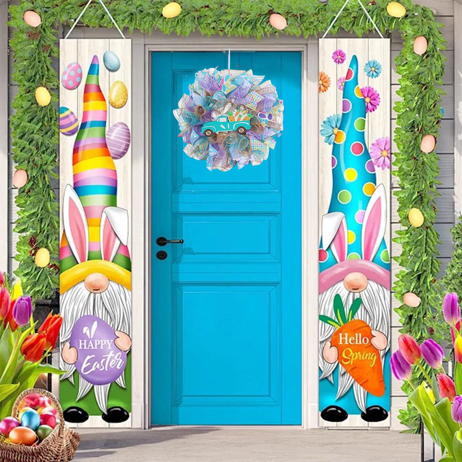 Dongrere Easter Fabric Wreath, Easter Door Sign for Springtime, Ribbon