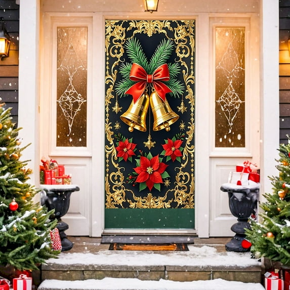 Dongrere Easy-Install Christmas Cover Color-printed Christmas Door Fabric Washable Christmas Photobooth Backdrop for Hallways, Stores & Parties