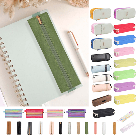 Dongrere Elastic Pen Holder for Notebook, Leather Pen Holder with Stretchable Band & Zipper for Office Supplies, 7.6x1.9 Inch, Green