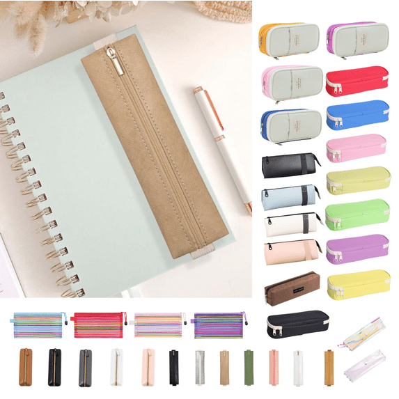 Dongrere Elastic Pen Holder for Notebook, Leather Pen Holder with Stretchable Band & Zipper for Office Supplies, 7.6x1.9 Inch, Khaki