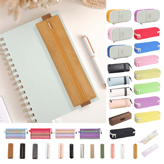 Dongrere Elastic Pen Holder for Notebook, Leather Pen Holder with Stretchable Band & Zipper for Office Supplies, 7.6x1.9 Inch, Orange