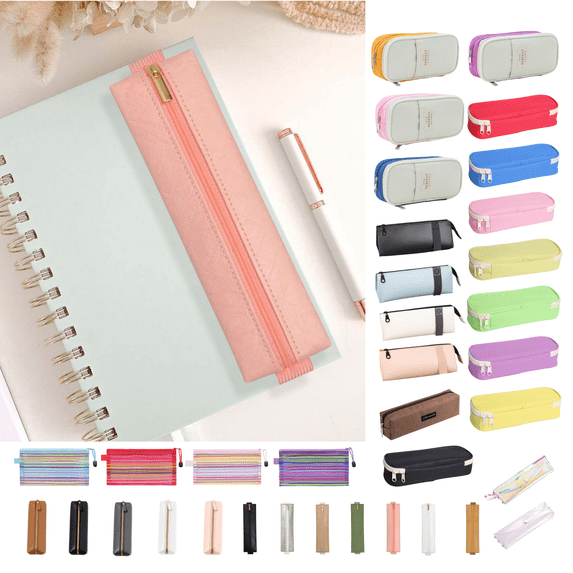 Dongrere Elastic Pen Holder for Notebook, Leather Pen Holder with Stretchable Band & Zipper for Office Supplies, 7.6x1.9 Inch, Pink