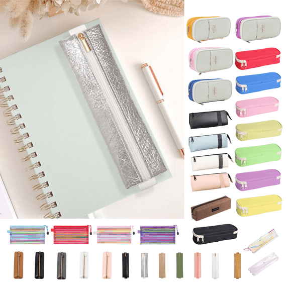 Dongrere Elastic Pen Holder for Notebook, Leather Pen Holder with Stretchable Band & Zipper for Office Supplies, 7.6x1.9 Inch, Silver