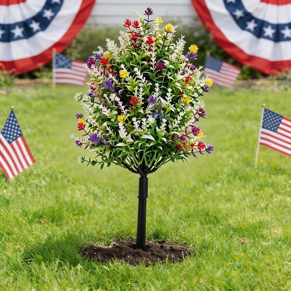 Dongrere Fake Multicolor Wildflower Stake, Tall Plastic Floral Spray for Fence, Window Box & Walkway Border Displays, 18.8 Inch