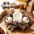 thumbnail image 1 of Dongrere Fall Candle Ring with Pumpkin Maple Leaf Pinecone, Faux Small Wreath for Thanksgiving Mantel Dining Table Decor, 3 Inch, Coffee, 1 of 6