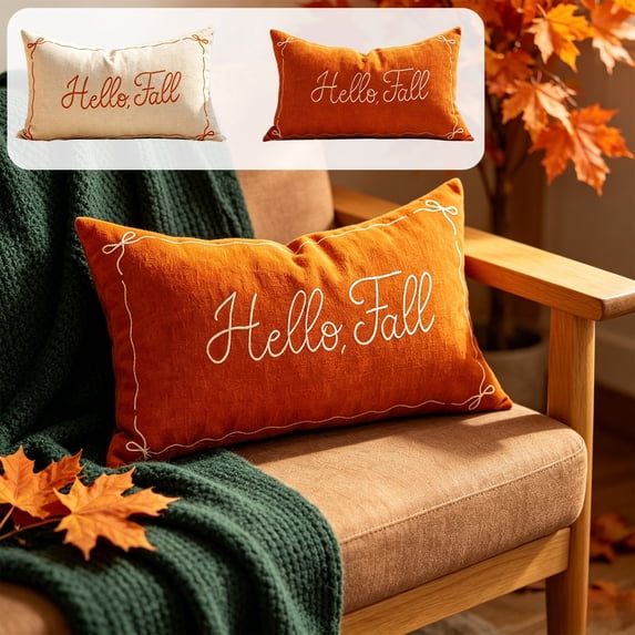 Dongrere Fall Lumbar Throw Pillow Cover, Autumn Rectangular Cushion Case, Washable Pillow Cover for Sofa Couch Thanksgiving Decor, Orange