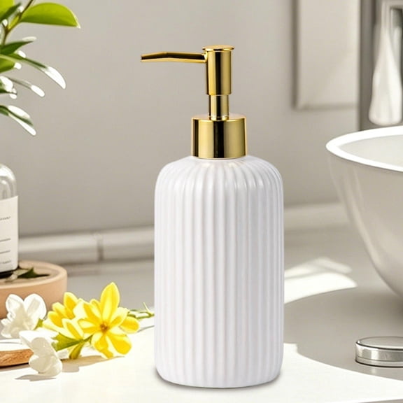 Dongrere Glass Soap Dispenser, Ribbed Pump Foam Hand Wash Bottle for Bathroom Countertop Kitchen Decor, 2.9x7.3 Inch, White