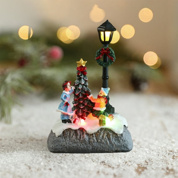 Dongrere Glowing Christmas Ornament Resin Statue for Gift Miniature Snowman & House Holiday Display for Holiday Table