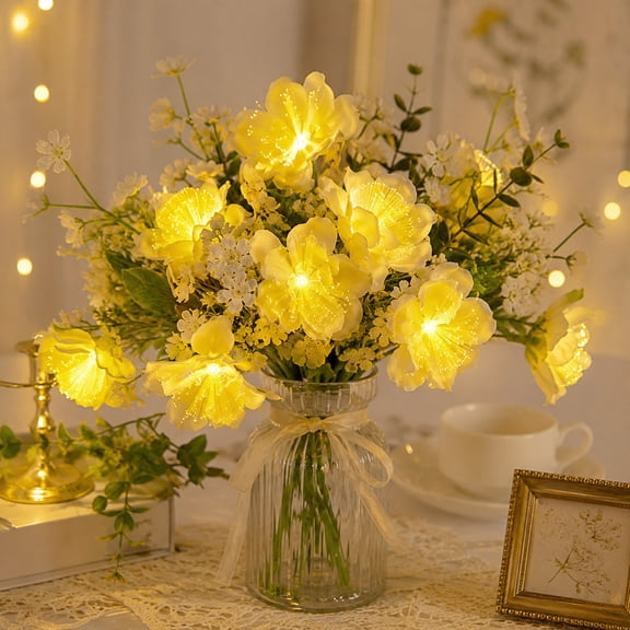 Dongrere Gradient Flower LED String Lights Warm Glow Battery Operated LED Flower Garland Lights Fairy Lights for Wedding Christmas Tabletop Decor, 59 Inch, Yellow