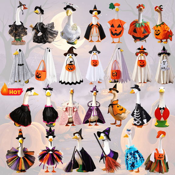 Dongrere Halloween Goose Outfit Spooky Ghost Goose Costume Set Hat & White Ghost Cloak & Pumpkin Candy Bucket, Fall Front Yard Porch Decor