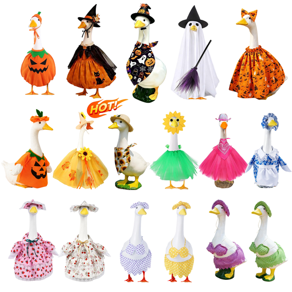 Dongrere Halloween Porch Goose Outfits Pumpkin Ghost Goose Costume for 23" Statue Party Garden Yard Front Porch Decor