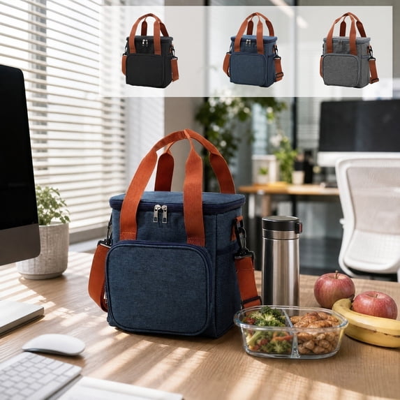 Dongrere Insulated Lunch Cooler Bag with Detachable Shoulder Strap, Leakproof Large Capacity Food Tote for Office Work Picnic Camping Travel, Navy