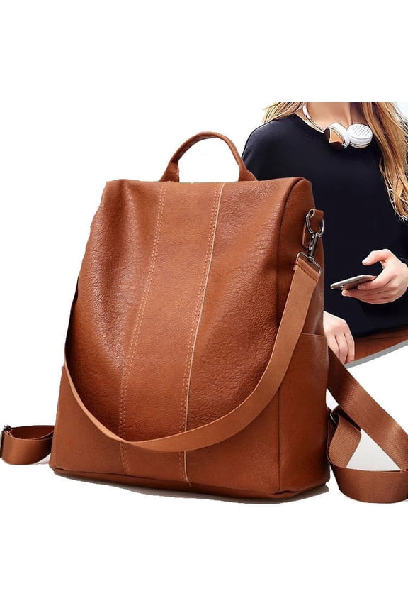 Dongrere Leather Backpack, Anti-theft Backpack Purse for Travel, Work, Daily Commute, Shopping, Hiking, 12.2x6x12.6 Inch, Brown
