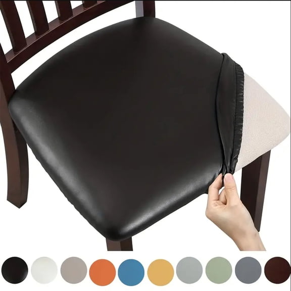 Dongrere Leather Dining Chair Seat Cover Waterproof Removable Washable Seat Cover Oilproof Stretch Seat Cover, No Rear Cover, Black