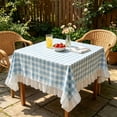 thumbnail image 1 of Dongrere Light Blue White Plaid Ruffled Table Cloth, Rectangle Tablecloth, Table Cover for Dining Room Kitchen Decor, 23.6x23.6 Inch, 1 of 7