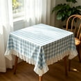 thumbnail image 1 of Dongrere Light Blue White Plaid Ruffled Table Cloth, Rectangle Tablecloth, Table Cover for Dining Room Kitchen Decor, 31.5x31.5 Inch, 1 of 6