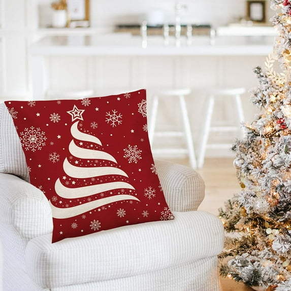 Dongrere Linen Christmas Pillow Covers 18x18 Inch Red Pillowcase for Christmas Decorations Indoor Decorative Pillow Case for Indoor & Outdoor Use
