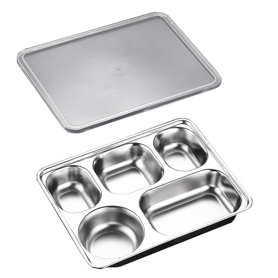 Dongrere Lunch Box, with Lid & 5 Compartments, Reusable Metal Dinner Plate for Camping Dinner Party, 11.2x8.7 Inch