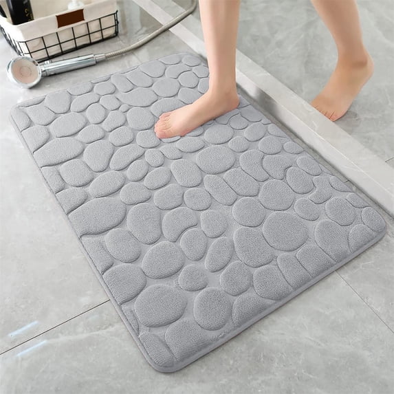 Dongrere Memory Foam Bath Mat Absorbent Bathroom Rug, Non-Slip Comfortable Bath Mat for Bathroom Shower, 31.5x20 Inch, Light Gray