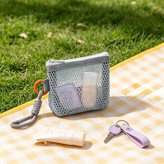 Dongrere Mesh Mini Zipper Pouch, Portable Breathable Storage Bag, Clear Cosmetic Bag for Home Travel Outdoor Use, 4x1.2x3.7 Inch, Gray