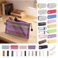 thumbnail image 1 of Dongrere Mesh Zipper Pencil Case, Colorful Striped Stationery Pouch Pouch Bag Makeup Bag for Home Office Travel Supplies, Purple, 1 of 7
