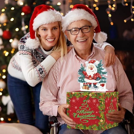 Dongrere Money Gift Box with Santa and Christmas Tree Christmas Money Pull Box Reusable Gift for Holiday Parties and Family Gatherings