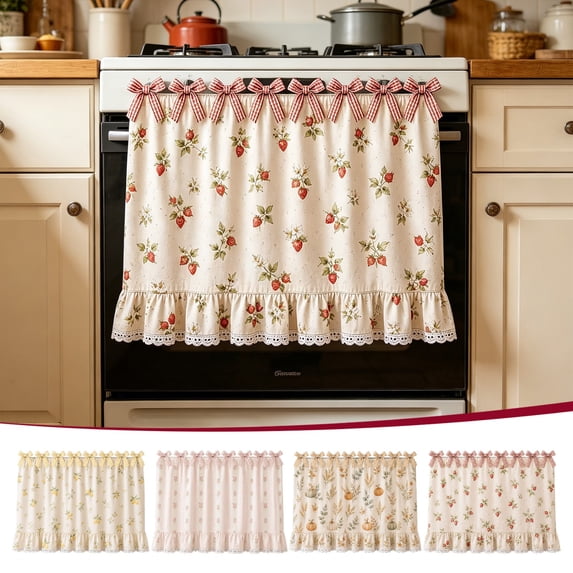 Dongrere Oven Door Curtain, Farmhouse Stove Skirt, Bow Lace Ruffle Stove Curtain for Home Kitchen Decor, 21.6x29.7 Inch, A