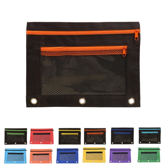 Dongrere Pencil Pouch, 3 Ring Binder Pouch Zippered Pencil Case, Canvas Pencil Bag with 2 Compartments Orange