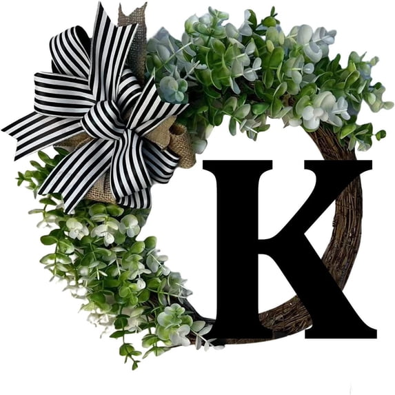 Dongrere Personalized Letter Wreath Front Door Wreath for Porch Decor Alphabet Door Wreath with Bow for Home & Garden