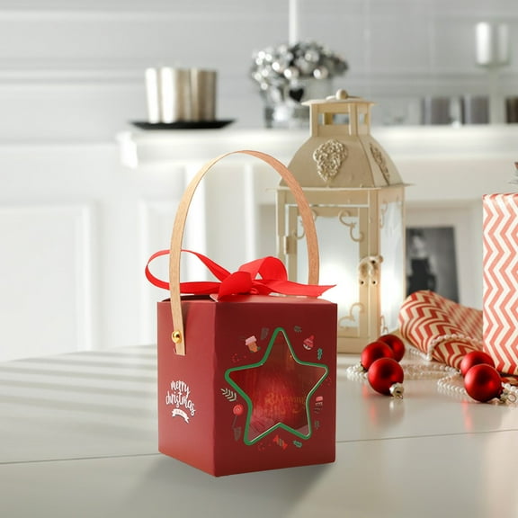 Dongrere Red and Green Christmas Gift Box - Portable Paper Candy Packaging Box for Holidays, Birthdays & Events, 3.94x3.35x3.35 Inches