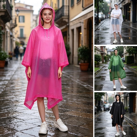 Dongrere Reusable Rain Poncho, Hooded Waterproof Lightweight Rain Cape, Raincoat for Women Men Outdoor Hiking Travel Use, Red
