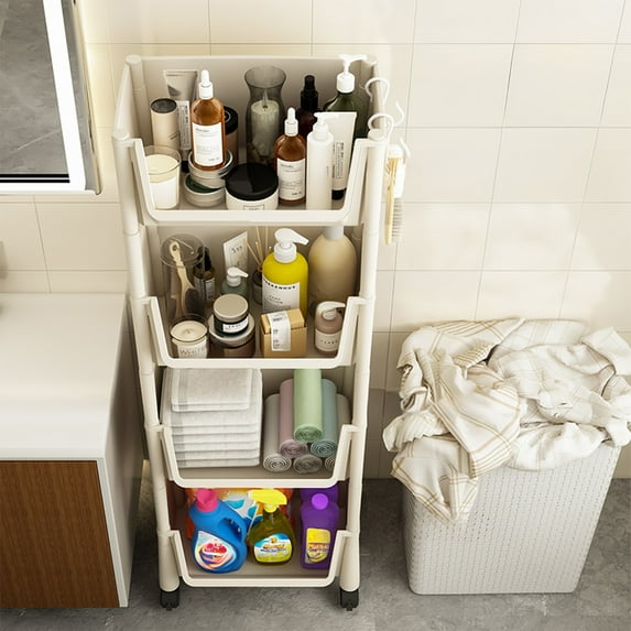 Dongrere Rolling Cart Snack Shelf In Living Room oiletries Shelving Trolley Plastic Storage Rack for Bathroom Kitchen