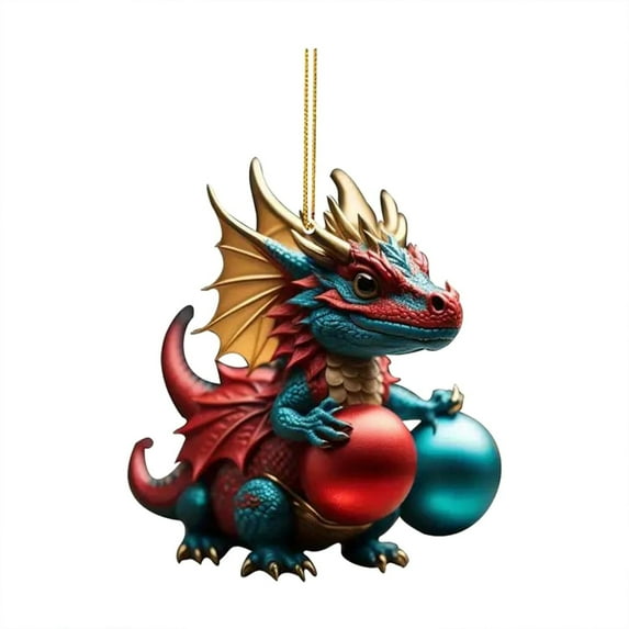 Dongrere Santa Claus Riding Dinosaur Ornament Acrylic Christmas Pendants for Christmas Tree & Car Interior Decoration