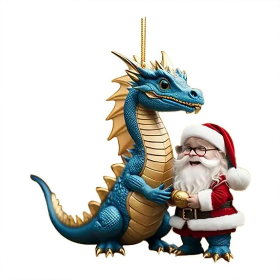 Dongrere Santa Claus Riding Dinosaur Ornament Acrylic Christmas Pendants for Christmas Tree & Car Interior Decoration