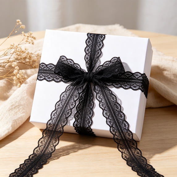 Dongrere Scalloped Edge Lace Ribbon Hollow Floral Woven Decorative Tape Gift Wrapping for Christmas Wedding Birthday Party Use, 1.2x866 Inch, Black