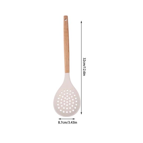 Dongrere Silicone Slotted Spoon, Heat Resistant Nonstick Cooking Tool with Wooden Handle & Hanging Hole, 12.6 Inch