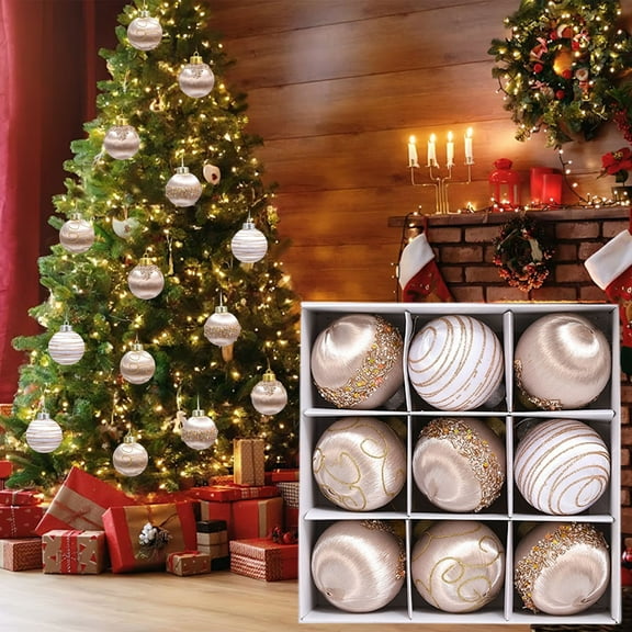 Dongrere Silk Threads Christmas Balls Hand-Painted Christmas Ornaments Set of 9 - 3.15 Inch Foam Lightweight Hanging Balls for Xmas Tree Decorations