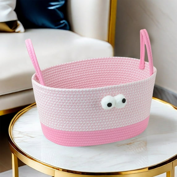 Dongrere Small Basket with Carrying Handle, Woven Baskets for Storage, Desktop Storage Basket for Living Room, Bedroom, Bathroom, Shopping