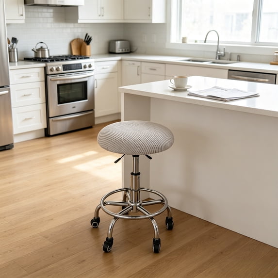Dongrere Stretch Bar Stool Seat Cover, Striped Round Cushion, Anti-Slip Chair Cover for Bar Kitchen Living Room Use, Gray