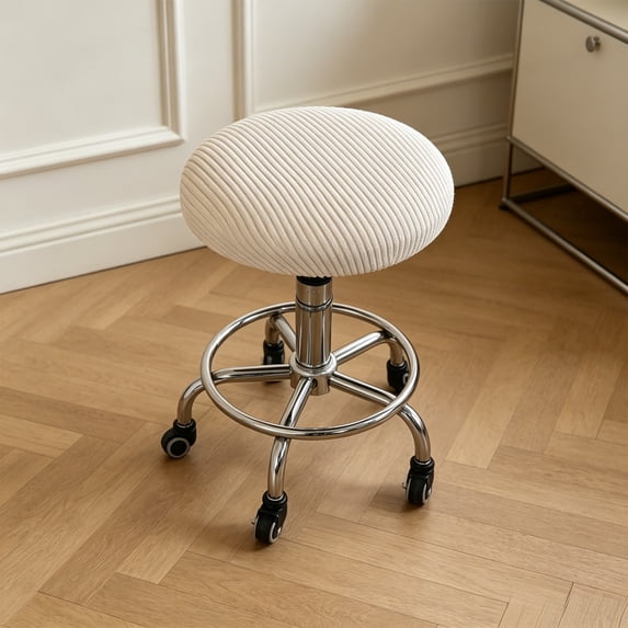 Dongrere Stretch Bar Stool Seat Cover, Striped Round Cushion, Anti-Slip Chair Cover for Bar Kitchen Living Room Use, White